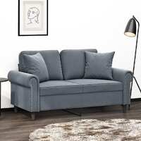  2-Seater Sofa with Throw Pillows Dark Grey 120 cm Velvet