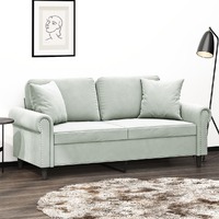  2-Seater Sofa with Throw Pillows Light Grey 140 cm Velvet