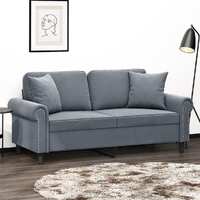  2-Seater Sofa with Throw Pillows Dark Grey 140 cm Velvet