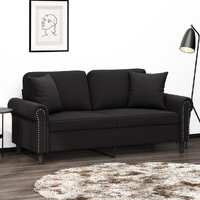  2-Seater Sofa with Throw Pillows Black 140 cm Velvet