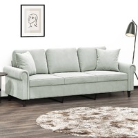  3-Seater Sofa with Throw Pillows Light Grey 180 cm Velvet