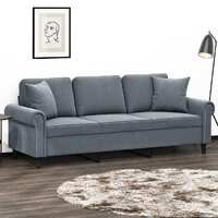  3-Seater Sofa with Throw Pillows Dark Grey 180 cm Velvet