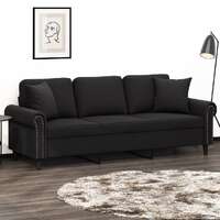  3-Seater Sofa with Throw Pillows Black 180 cm Velvet