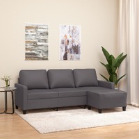  3-Seater Sofa with Footstool Grey 180 cm Faux Leather
