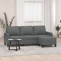  3-Seater Sofa with Footstool Dark Grey 180 cm Fabric