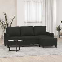  3-Seater Sofa with Footstool Black 180 cm Fabric