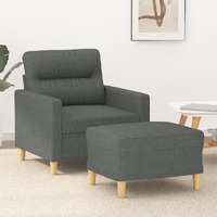  Sofa Chair with Footstool Dark Grey 60 cm Fabric