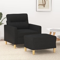  Sofa Chair with Footstool Black 60 cm Fabric