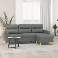 3-Seater Sofa with Footstool Dark Grey 180 cm Fabric