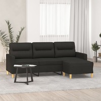  3-Seater Sofa with Footstool Black 180 cm Fabric