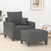  Sofa Chair with Footstool Dark Grey 60 cm Fabric