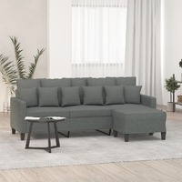  3-Seater Sofa with Footstool Dark Grey 180 cm Fabric