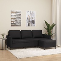  3-Seater Sofa with Footstool Black 180 cm Faux Leather