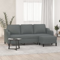  3-Seater Sofa with Footstool Dark Grey 180 cm Fabric