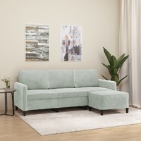  3-Seater Sofa with Footstool Light Grey 180 cm Velvet