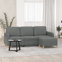  3-Seater Sofa with Footstool Dark Grey 180 cm Fabric