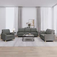  3 Piece Sofa Set with Cushions Dark Grey Fabric