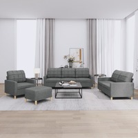  4 Piece Sofa Set with Cushions Dark Grey Fabric