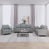  3 Piece Sofa Set with Pillows Light Grey Fabric