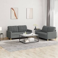  2 Piece Sofa Set with Cushions Dark Grey Fabric
