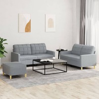  3 Piece Sofa Set with Cushions Light Grey Fabric