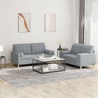  2 Piece Sofa Set with Pillows Light Grey Fabric