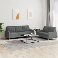  2 Piece Sofa Set with Cushions Dark Grey Fabric