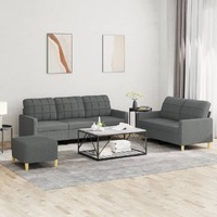  3 Piece Sofa Set with Cushions Dark Grey Fabric