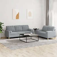  2 Piece Sofa Set with Pillows Light Grey Fabric