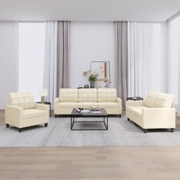  3 Piece Sofa Set with Cushions Cream Faux Leather