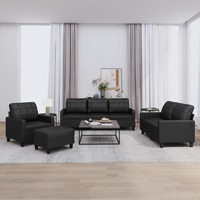  4 Piece Sofa Set with Cushions Black Faux Leather