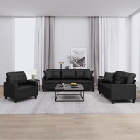  3 Piece Sofa Set with Pillows Black Faux Leather