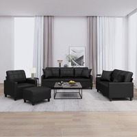  4 Piece Sofa Set with Pillows Black Faux Leather