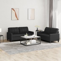  2 Piece Sofa Set with Cushions Black Faux Leather