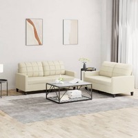  2 Piece Sofa Set with Cushions Cream Faux Leather