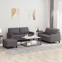  3 Piece Sofa Set with Cushions Grey Faux Leather