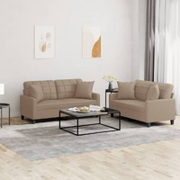  2 Piece Sofa Set with Pillows Cappuccino Faux Leather