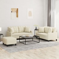  3 Piece Sofa Set with Pillows Cream Faux Leather