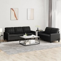  2 Piece Sofa Set with Cushions Black Faux Leather
