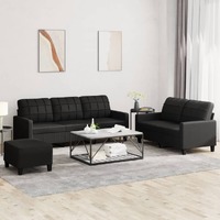  3 Piece Sofa Set with Cushions Black Faux Leather