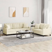  2 Piece Sofa Set with Pillows Cream Faux Leather