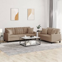  2 Piece Sofa Set with Pillows Cappuccino Faux Leather