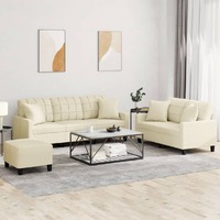  3 Piece Sofa Set with Pillows Cream Faux Leather