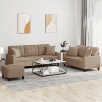  3 Piece Sofa Set with Pillows Cappuccino Faux Leather