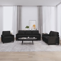 3 Piece Sofa Set with Cushions Black Faux Leather