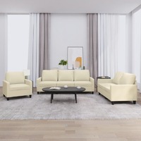  3 Piece Sofa Set with Cushions Cream Faux Leather