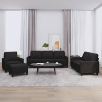  4 Piece Sofa Set with Cushions Black Faux Leather