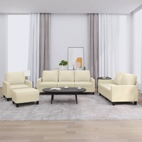  4 Piece Sofa Set with Cushions Cream Faux Leather