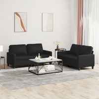  2 Piece Sofa Set with Cushions Black Faux Leather