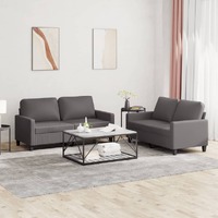  2 Piece Sofa Set with Cushions Grey Faux Leather